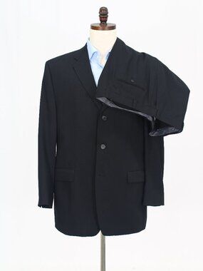 Calvin Klein 44R 38x31 Black Full Suit 3-Button Solid R943